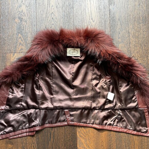 NWOT Burgundy Leather Vest Real Fox Fur XS size - Picture 6 of 16